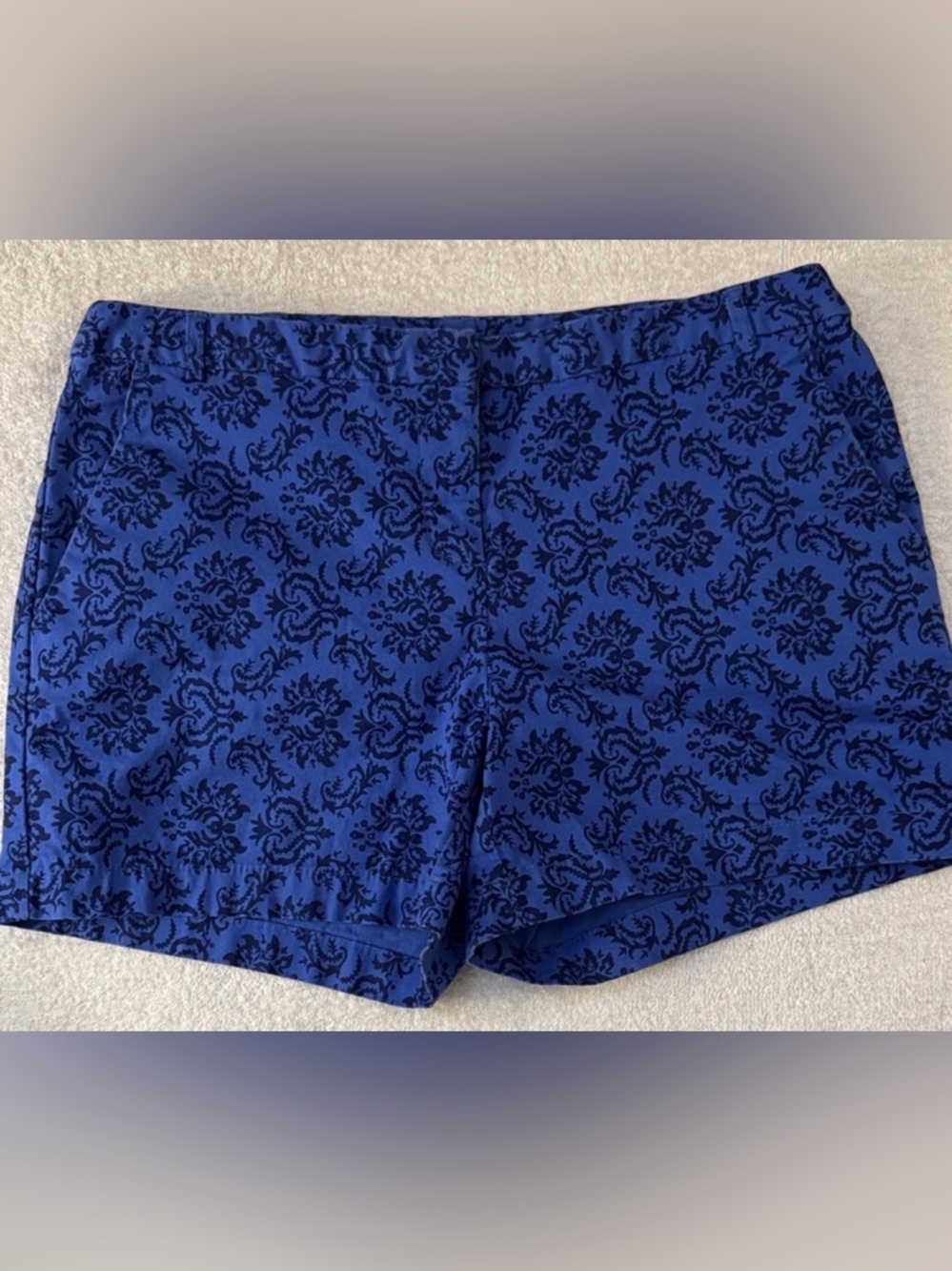 Kenar Flat Front Damask Patterned Chino Stretch Cotton Shorts Preppy Resortwear